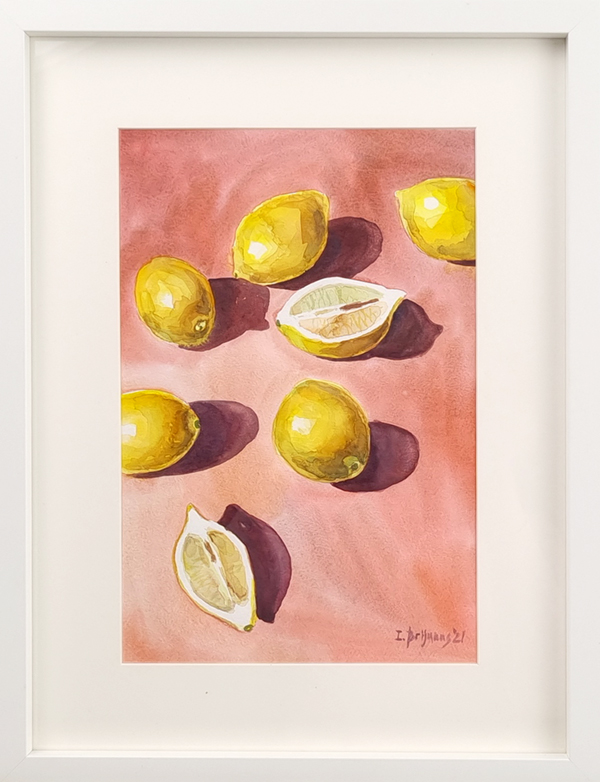 A close-up image of 'Lemons', including the frame and mount
